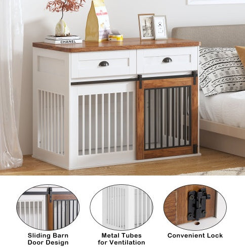 Dual-Door Designer Dog Cage with Storage