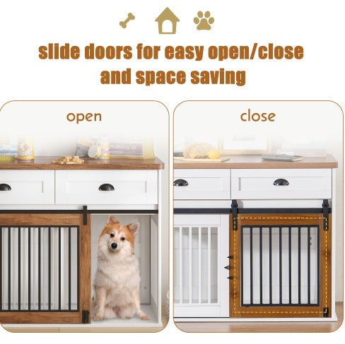 Dual-Door Designer Dog Cage with Storage