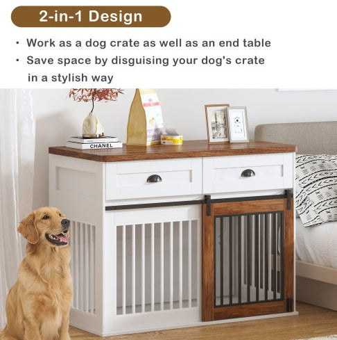 Dual-Door Designer Dog Cage with Storage