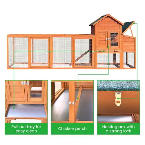 Spacious Wooden Chicken Coop with Nest Box