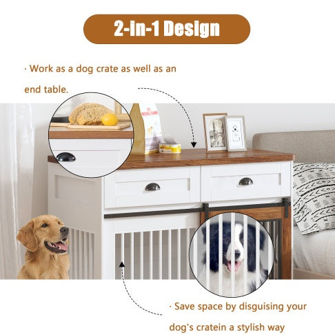Dual-Door Designer Dog Cage with Storage
